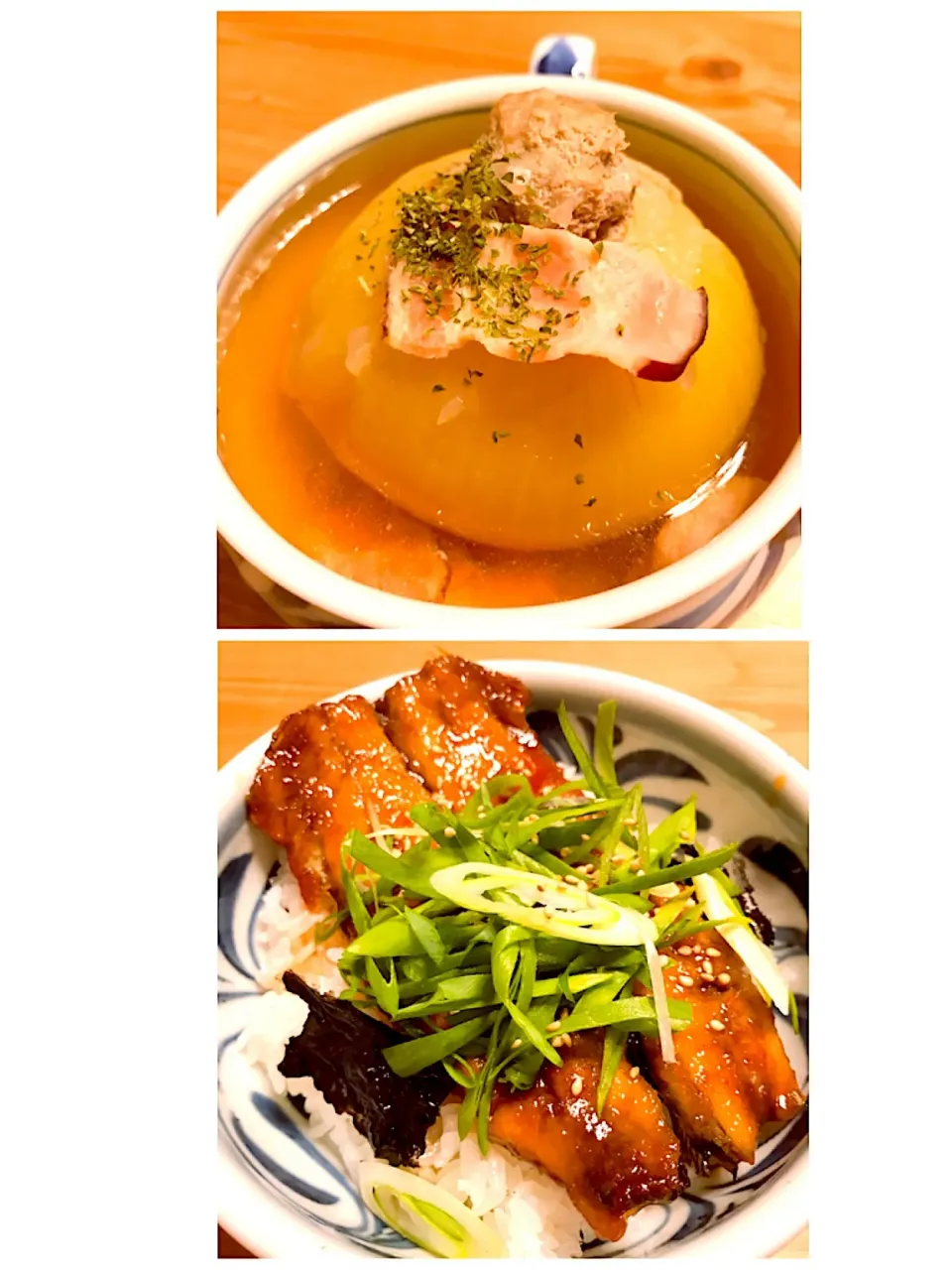 丸ごと玉ねぎコンソメスープ ＆ 秋刀魚の蒲焼き丼|ｌａｖｅｎｄｅｒｆ❜mさん