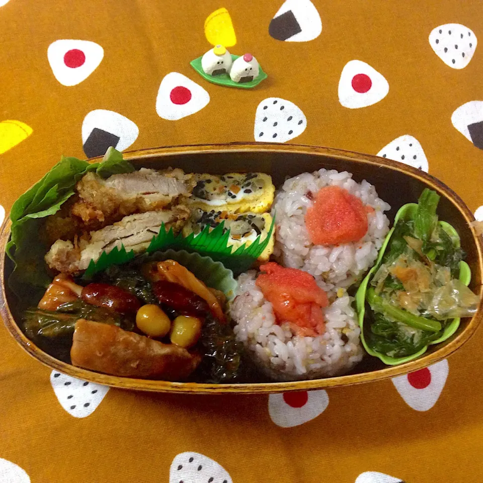 Snapdishの料理写真:今日のお弁当😊 #わっぱ弁当  #夫弁当  #地味弁当  #onigiriaction|naonaomimichanさん