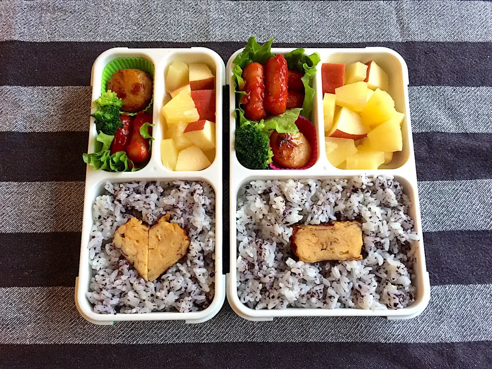 Snapdishの料理写真:ホタテバター醤油弁当 #弁当記録  #兄妹弁当 #ホタテの存在感は薄いけど|アチコさん