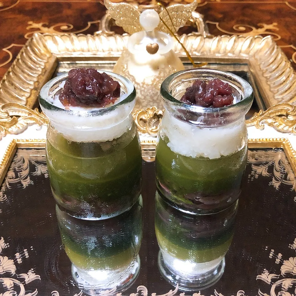 Snapdishの料理写真:🍃抹茶小豆甘酒ゼリー🍃|henryさん