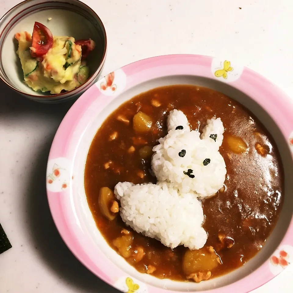 いつものカレーとノンエッグマヨのポテサラ(o^^o)|pimoriさん