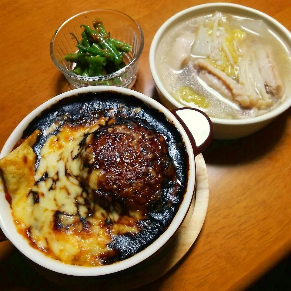 本日のお夕飯♪ハンバーグラザニアと参鶏湯|marikuruさん