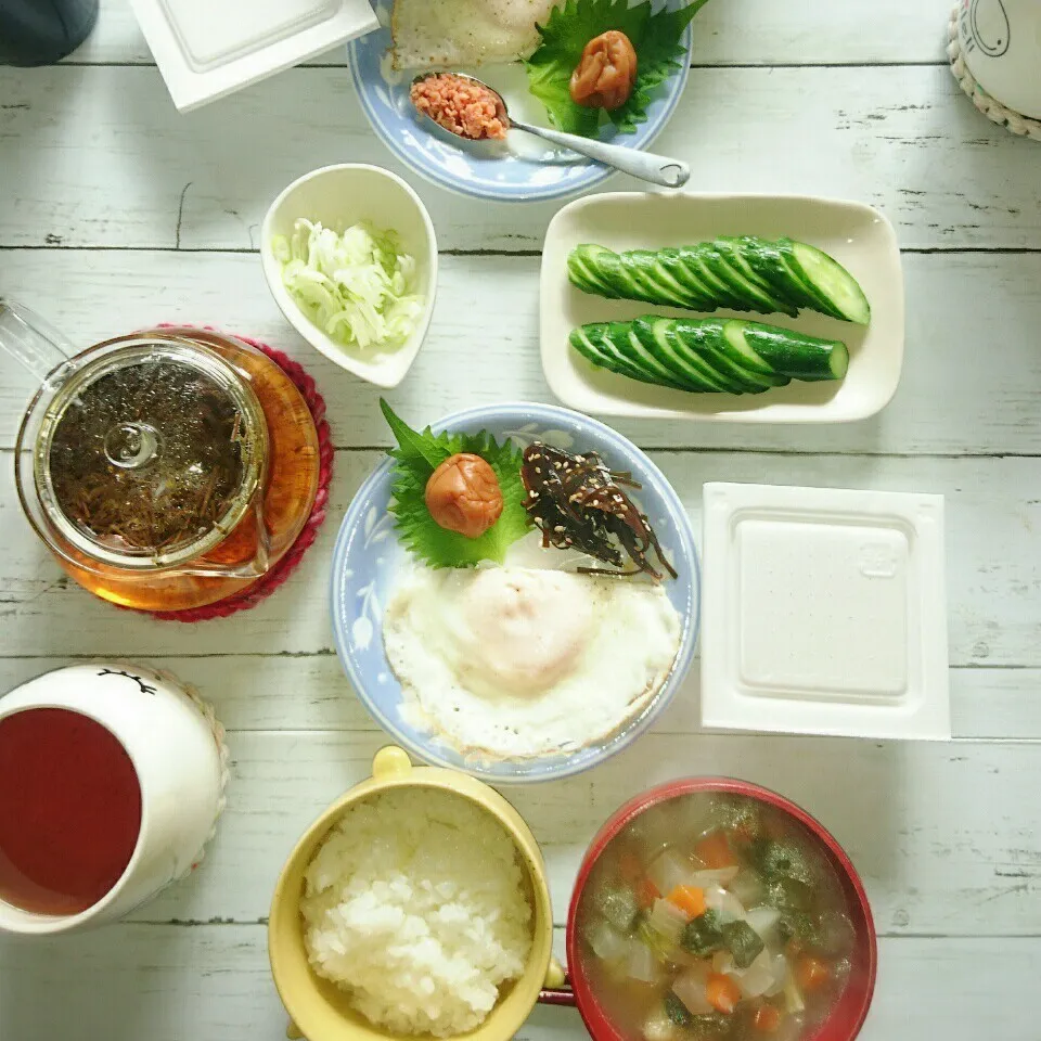 Snapdishの料理写真:理想の朝食❤モリモリたべよう汁物つき✨|sora🍀さん