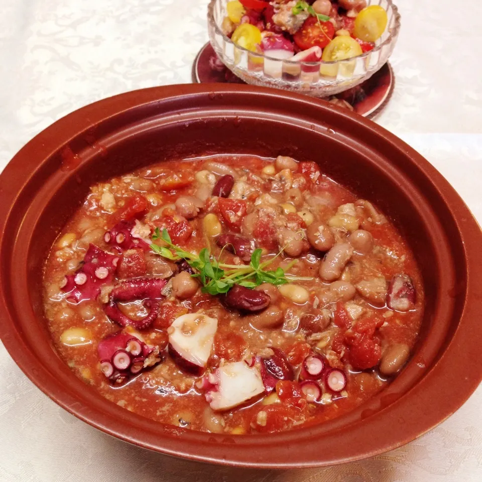 🥘蛸 鯖 ミックスビーンズ トマトスープ🥘|henryさん