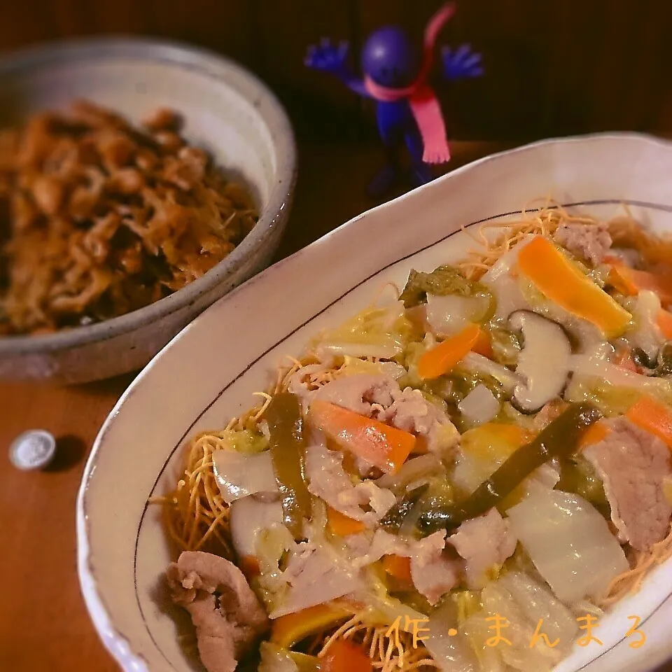 あったまろ♡…ﾊﾟﾘﾊﾟﾘ麺の野菜あんかけ|まんまるさん