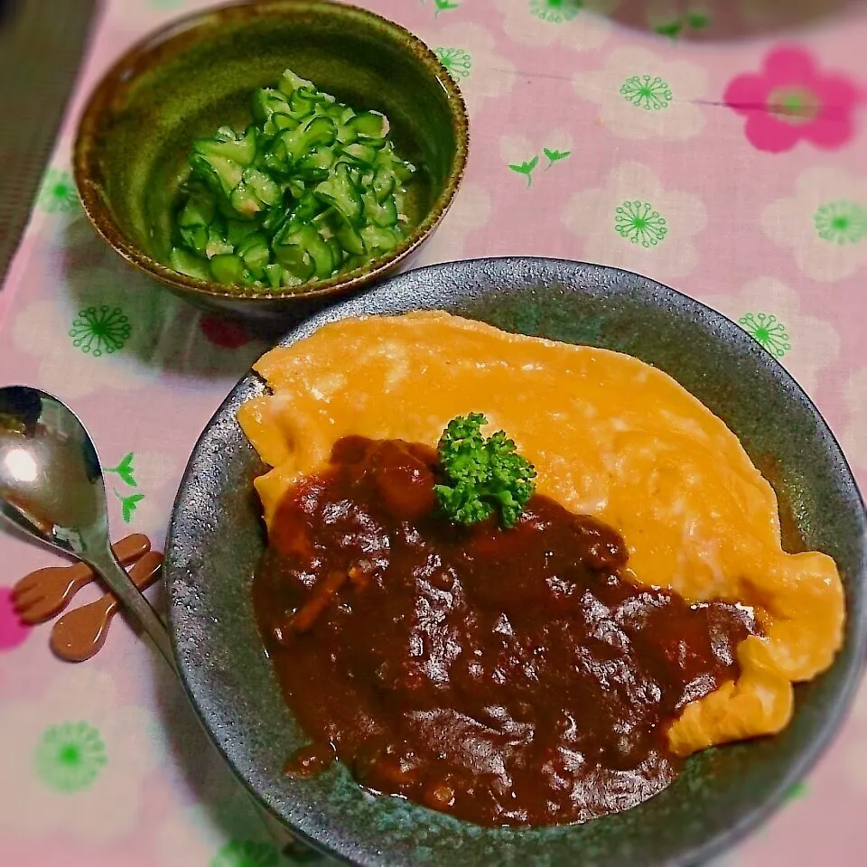 風邪引いて、、、旦那様が夜ご飯作ったよ、オムライス★|どいどいさん