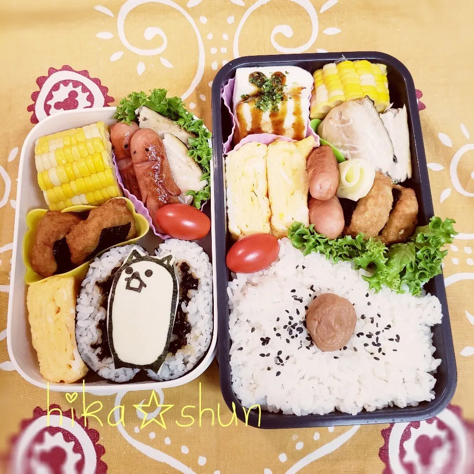 Snapdishの料理写真:高1&小2弁当☆タンクネコ|ひかまむさん