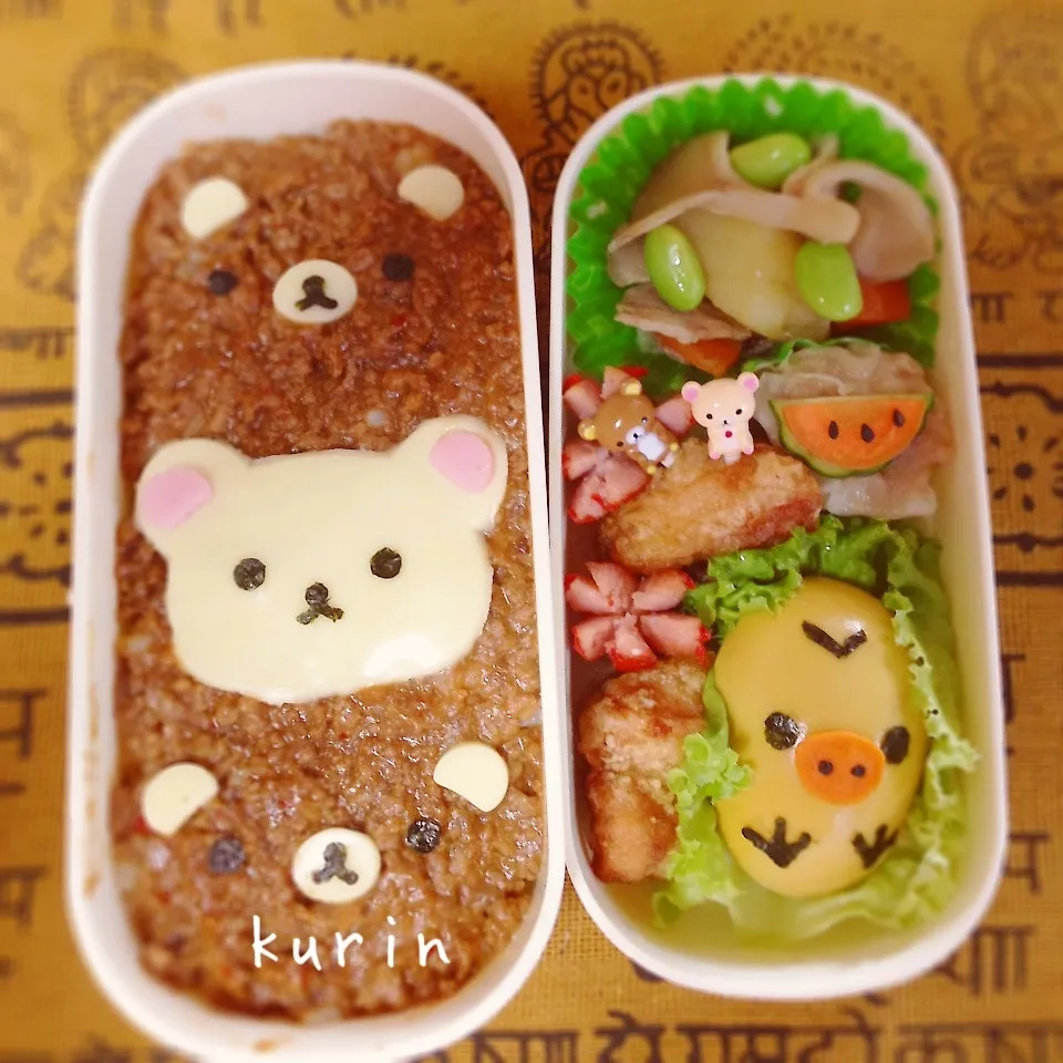 Snapdishの料理写真:ノープランからのリラックマ弁当(｡-_-｡)|くりんさん