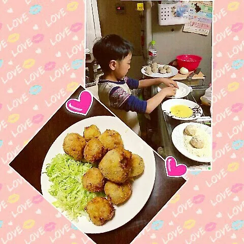 Snapdishの料理写真:僕は…８歳シリーズ♥得意料理コロッケ(*^^)v♡|Micoさん