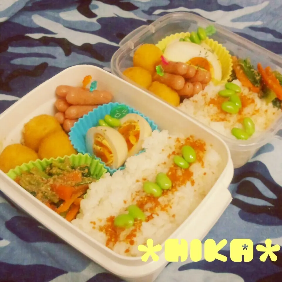 Snapdishの料理写真:11.6 パパ弁&ママ弁  枝豆は野菜じゃありません。|ひかまむさん