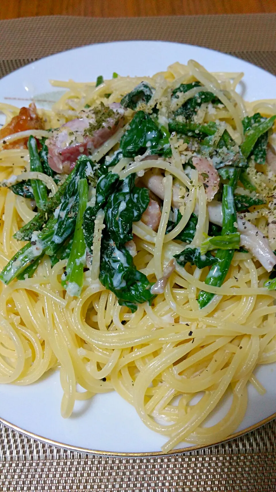 ほうれん草とベーコンのパスタ🍝|けーこさん