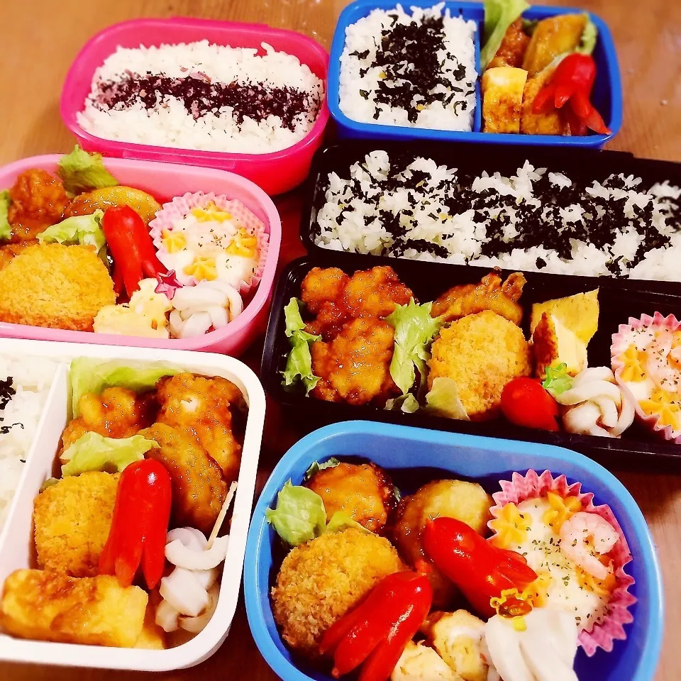 Snapdishの料理写真:今日のお弁当5人分☆2015/08/27|okikaさん