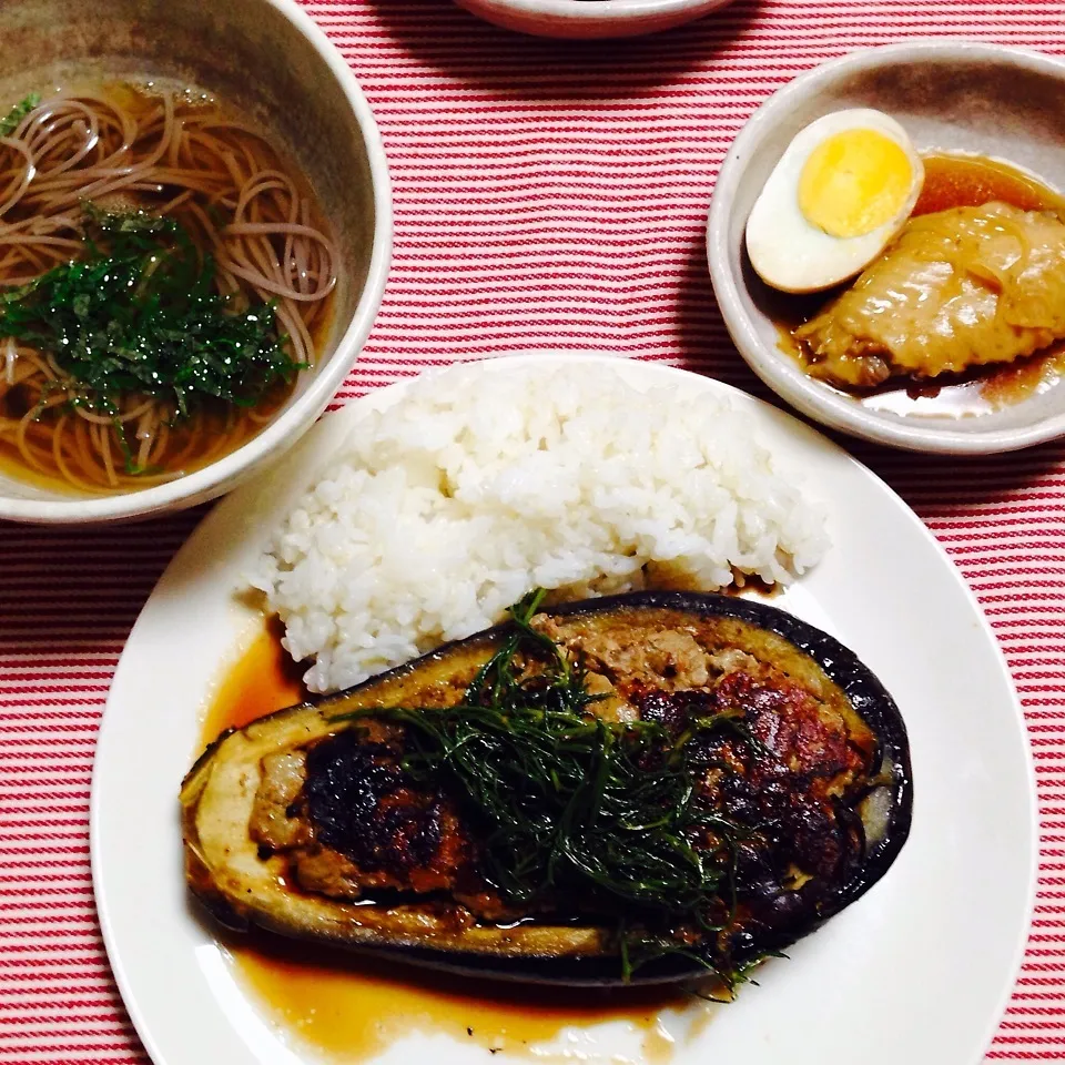 Snapdishの料理写真:茄子の肉詰め定食|インコ夫人さん