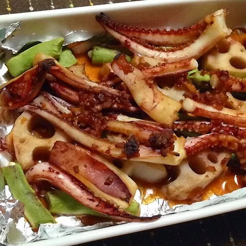 イカ下足と野菜の醤油麹焼き|インコ夫人さん