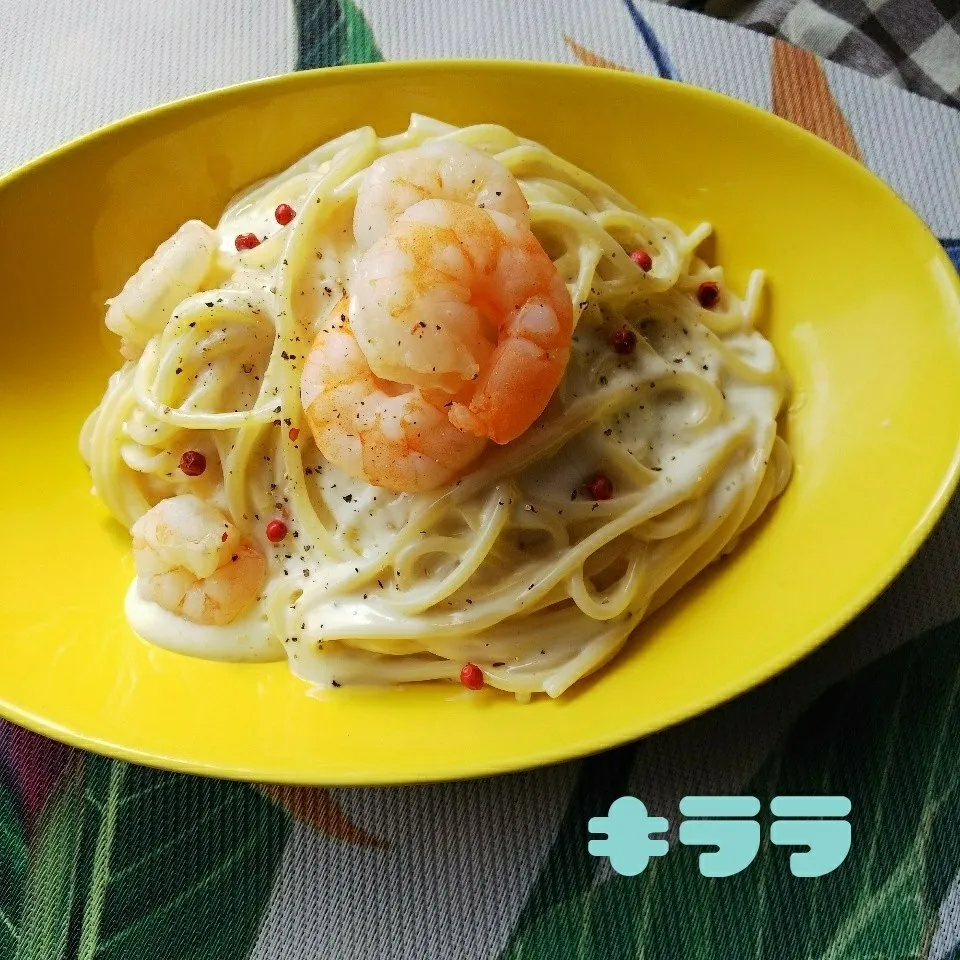 お昼は海老のクリームパスタ|キララさん