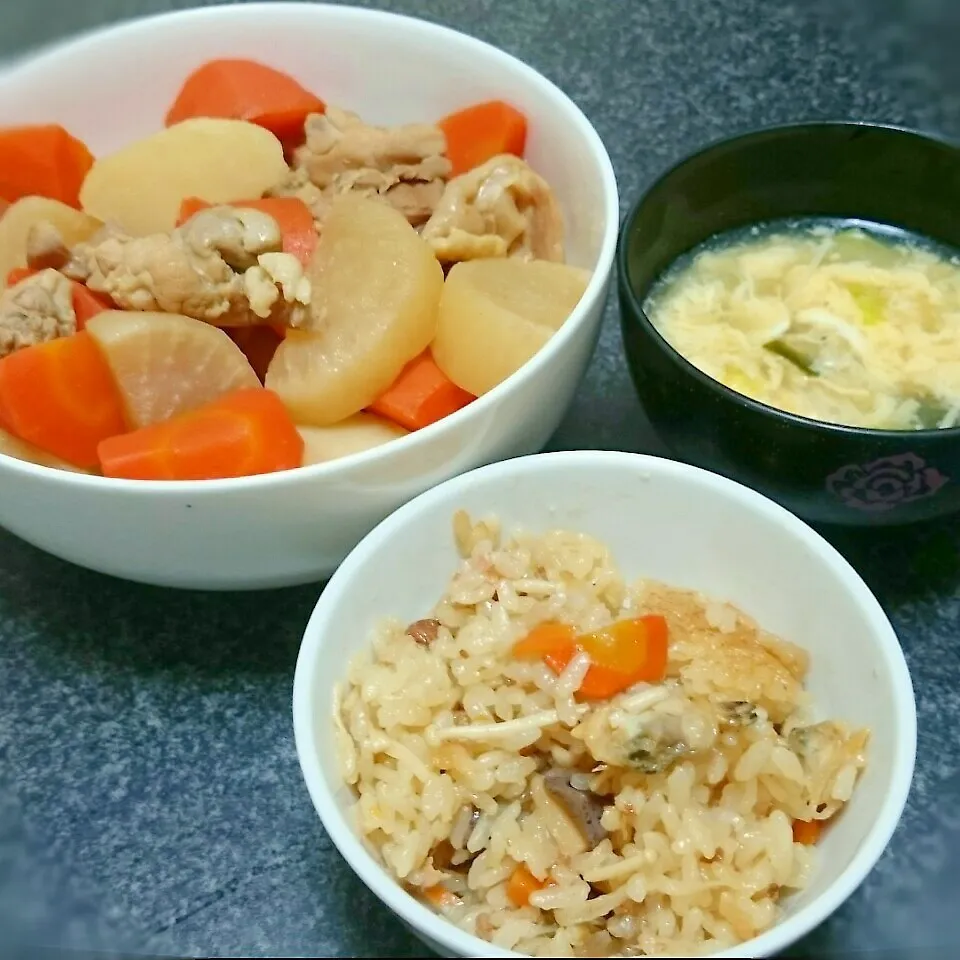 煮物，炊き込みご飯，たまごスープ|ドラゴンmama💓さん