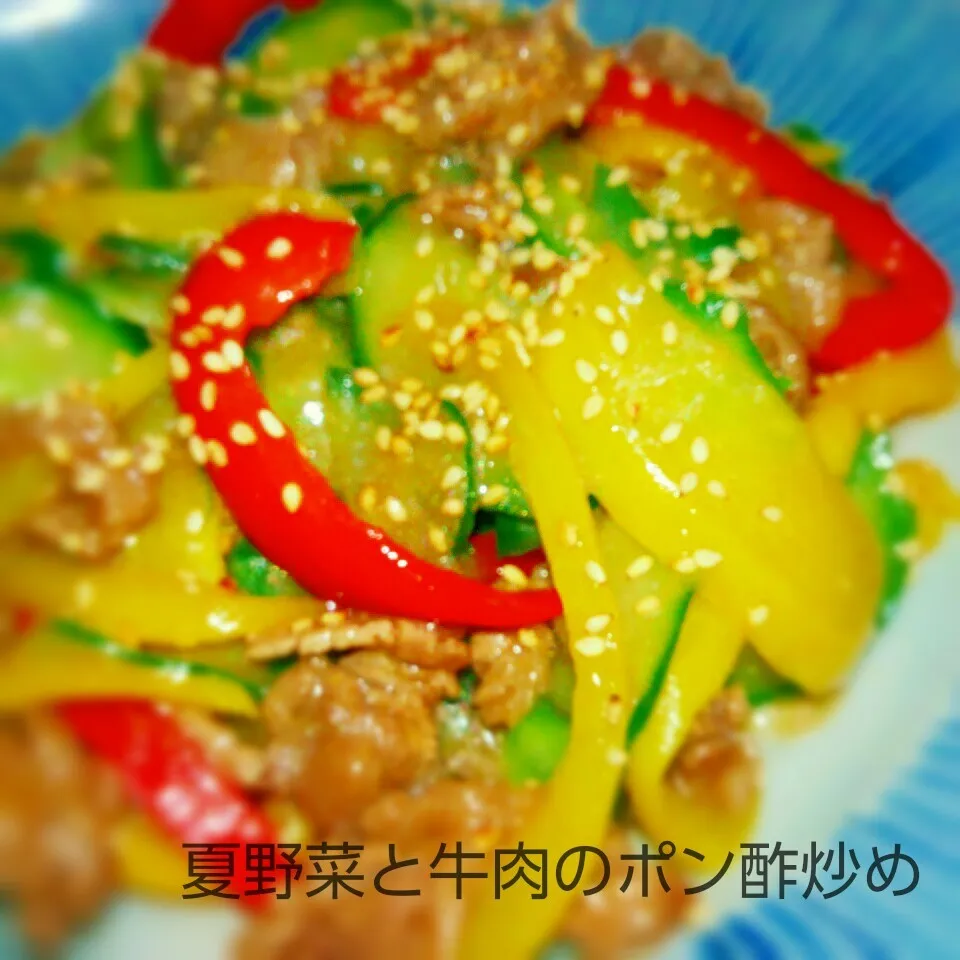 優しい酸味で疲れ撃退🎵夏野菜と牛肉のポン酢炒め|あんみっちゃんさん