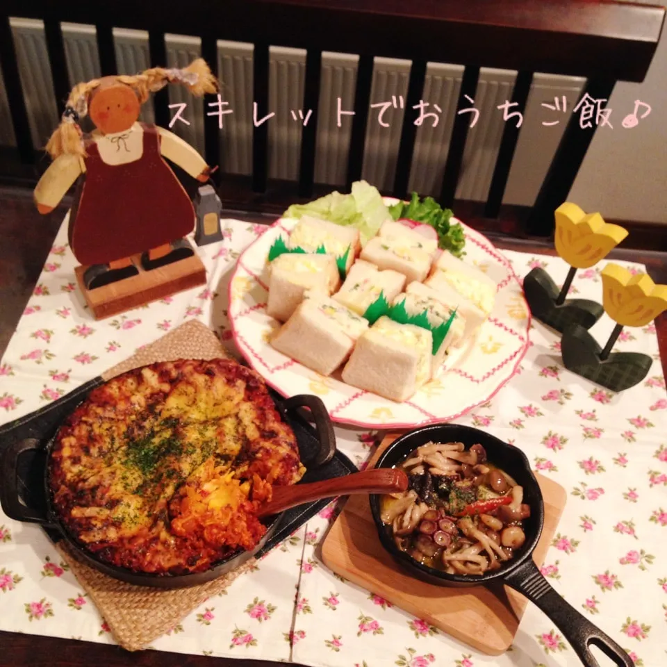 Snapdishの料理写真:【スキレット部】ラザニアとアヒージョ♪♪♪|naonaomimichanさん