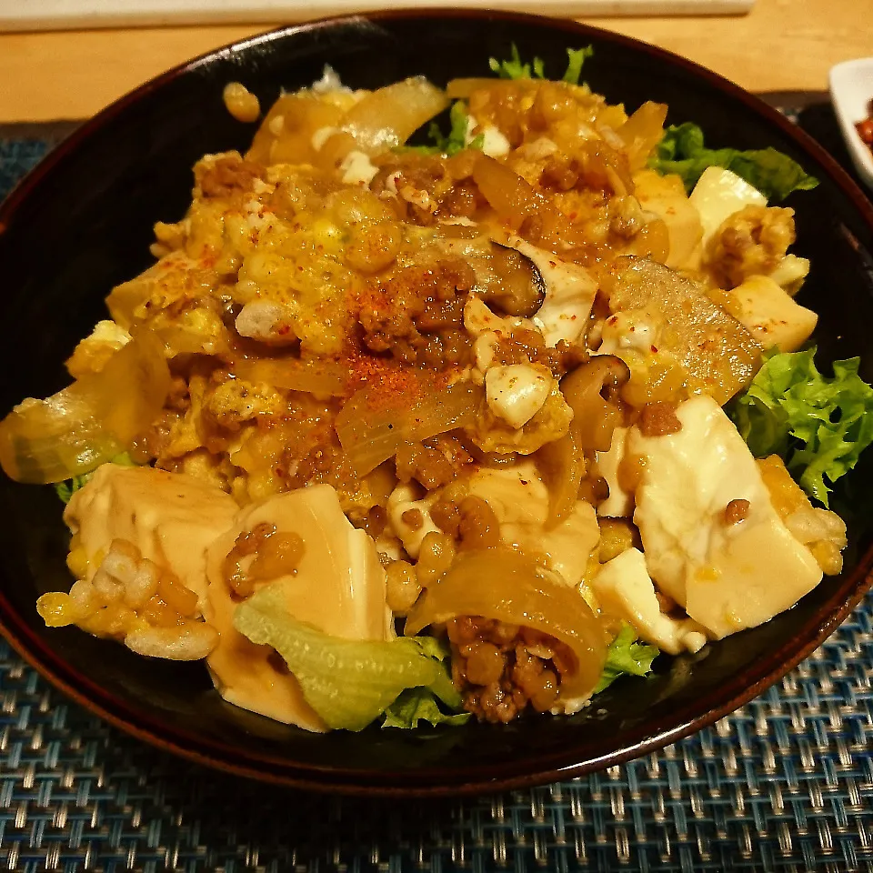 残り物で揚げ玉丼|梟姉さんさん