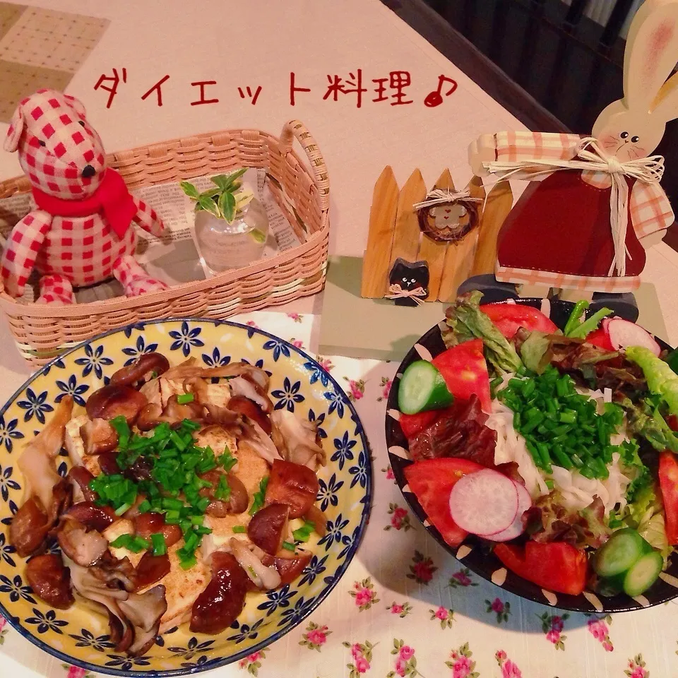 Snapdishの料理写真:豆腐ステーキと素麺サラダ♪|naonaomimichanさん