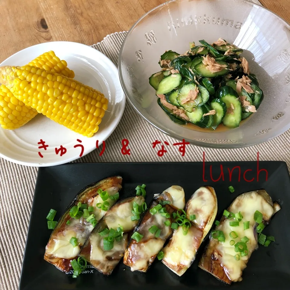 無限きゅうり🥒とネギ味噌チーズ焼き茄子🍆🤗まねっこ|あとさん