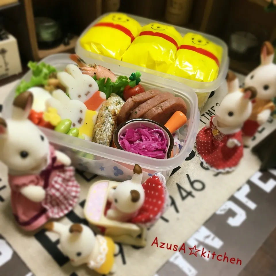 プーさん おにぎりラップで 旦那のお弁当♪|あずさん