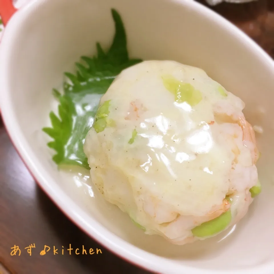 はんぺん枝豆エビ蒸し餡掛け|あずさん