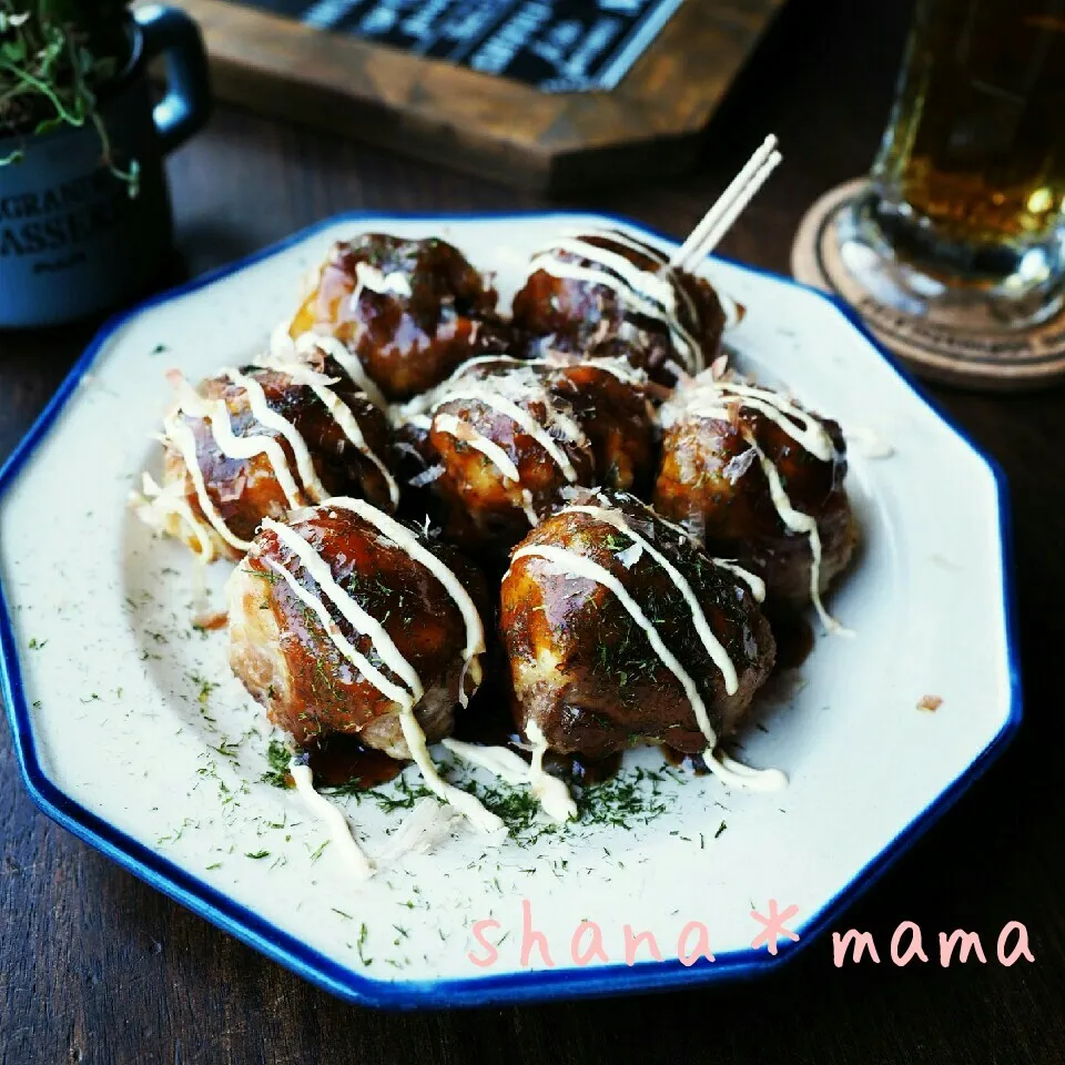 熱々たこ焼き…じゃないよ(笑)豚こまボールのたこ焼き風♪|しゃなママさん