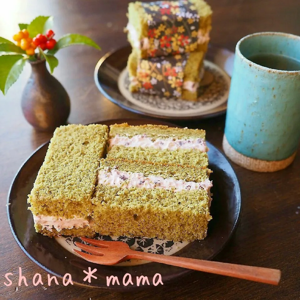 ふわんふわん～♪じんわり染みる抹茶の餡ホイップサンドケーキ♪|しゃなママさん