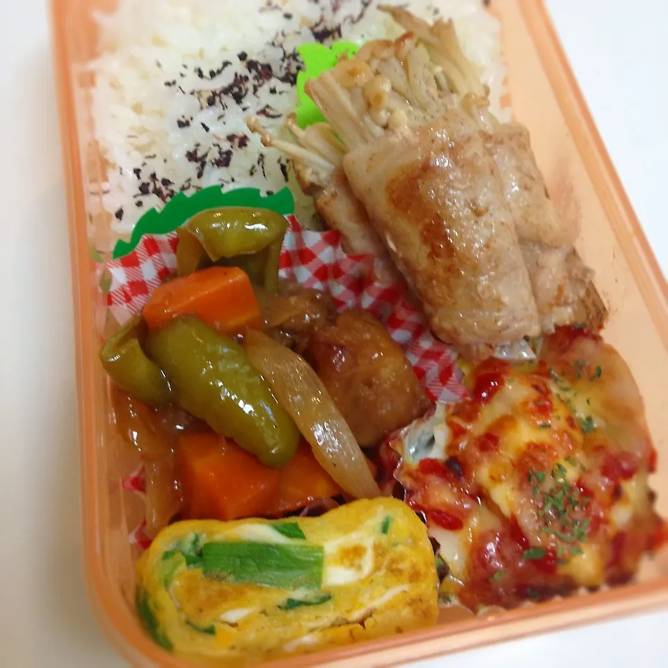 酢豚とえのき豚肉巻のお弁当|ちゃーごさん