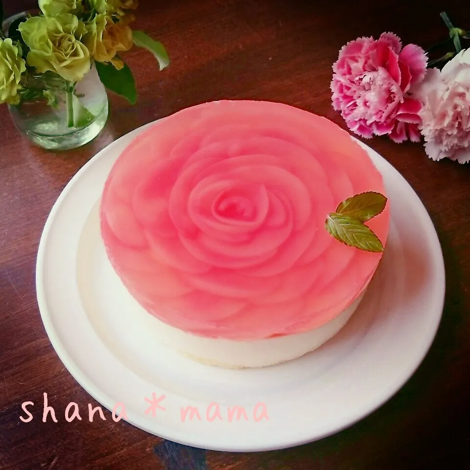 母の日に♪あれで色付け！？桃の薔薇のレアチーズケーキ♪|しゃなママさん