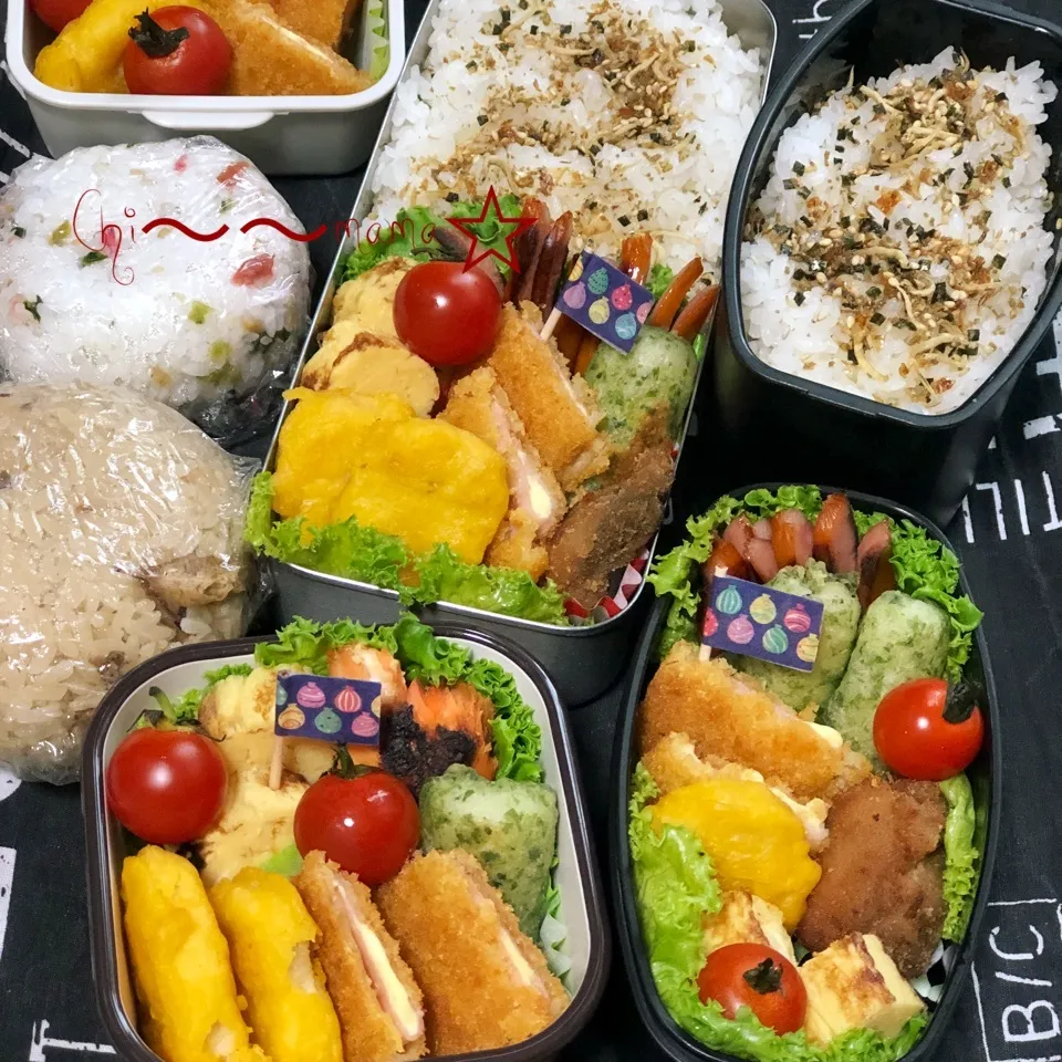 Snapdishの料理写真:7/6☔️家族❹人分のお弁当🍱🍙|ちぃママ☆さん