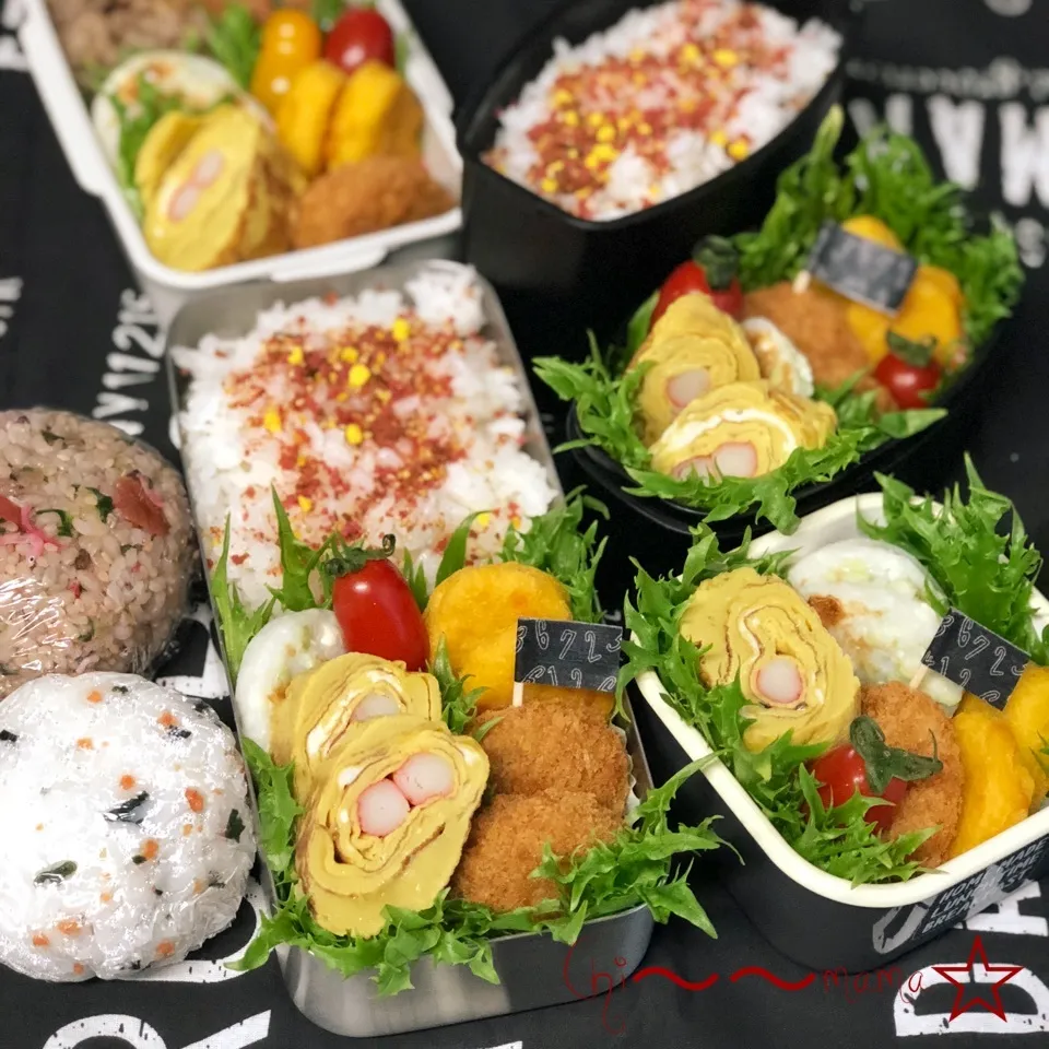 Snapdishの料理写真:5/24☀️家族4人分のお弁当🍱🍙|ちぃママ☆さん