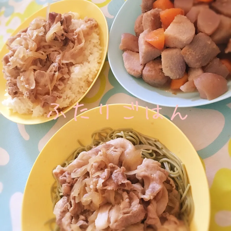 豚丼と、肉そば、里芋の煮物|なっつんさん