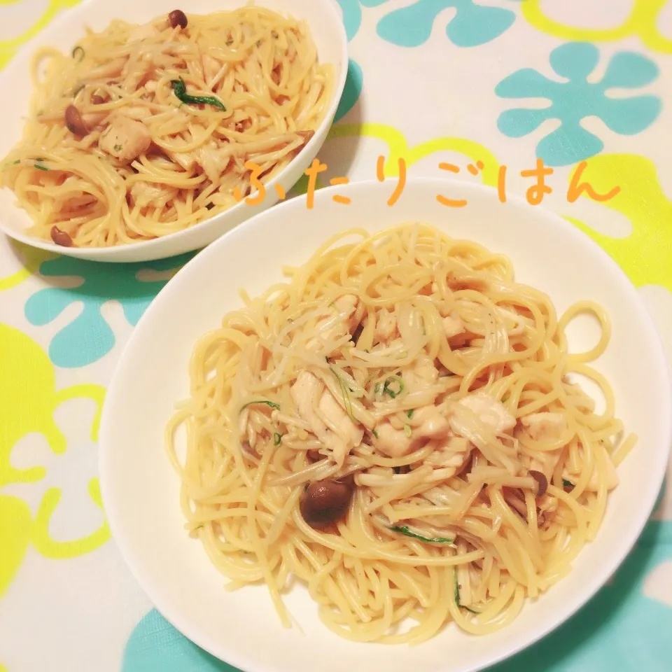 水菜とキノコと鶏肉の和風パスタ|なっつんさん