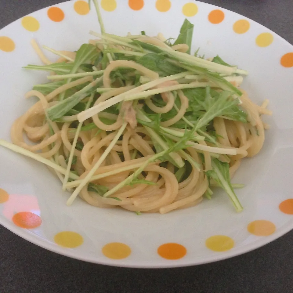 水菜とツナマヨのスパゲティ|だみぃさん