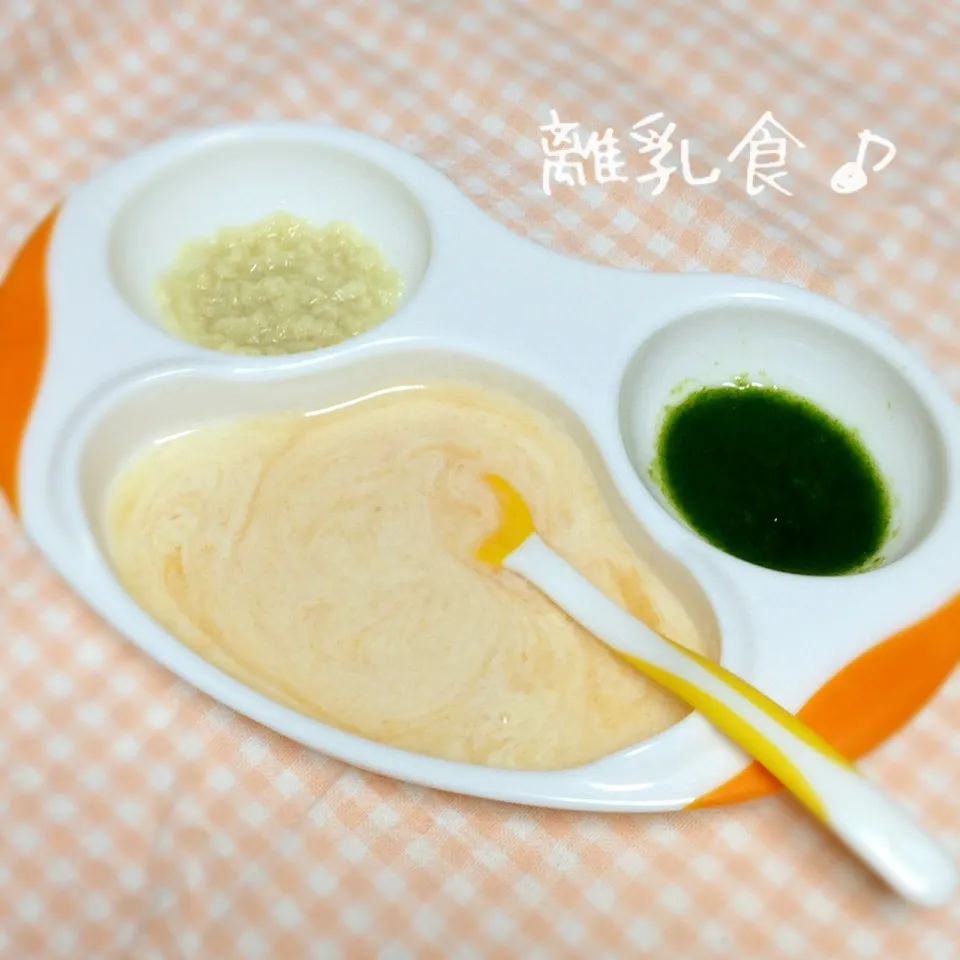 Snapdishの料理写真:トマトミルク粥＊お野菜mix＊りんご高野豆腐♪|＊ゆき＊さん