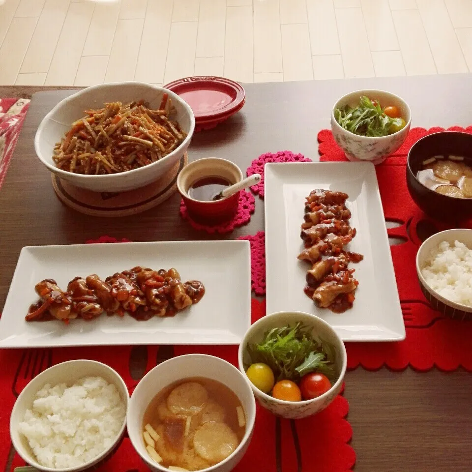 野菜の肉巻き甘酸餡掛けときんぴらごぼう♪|えっこさん