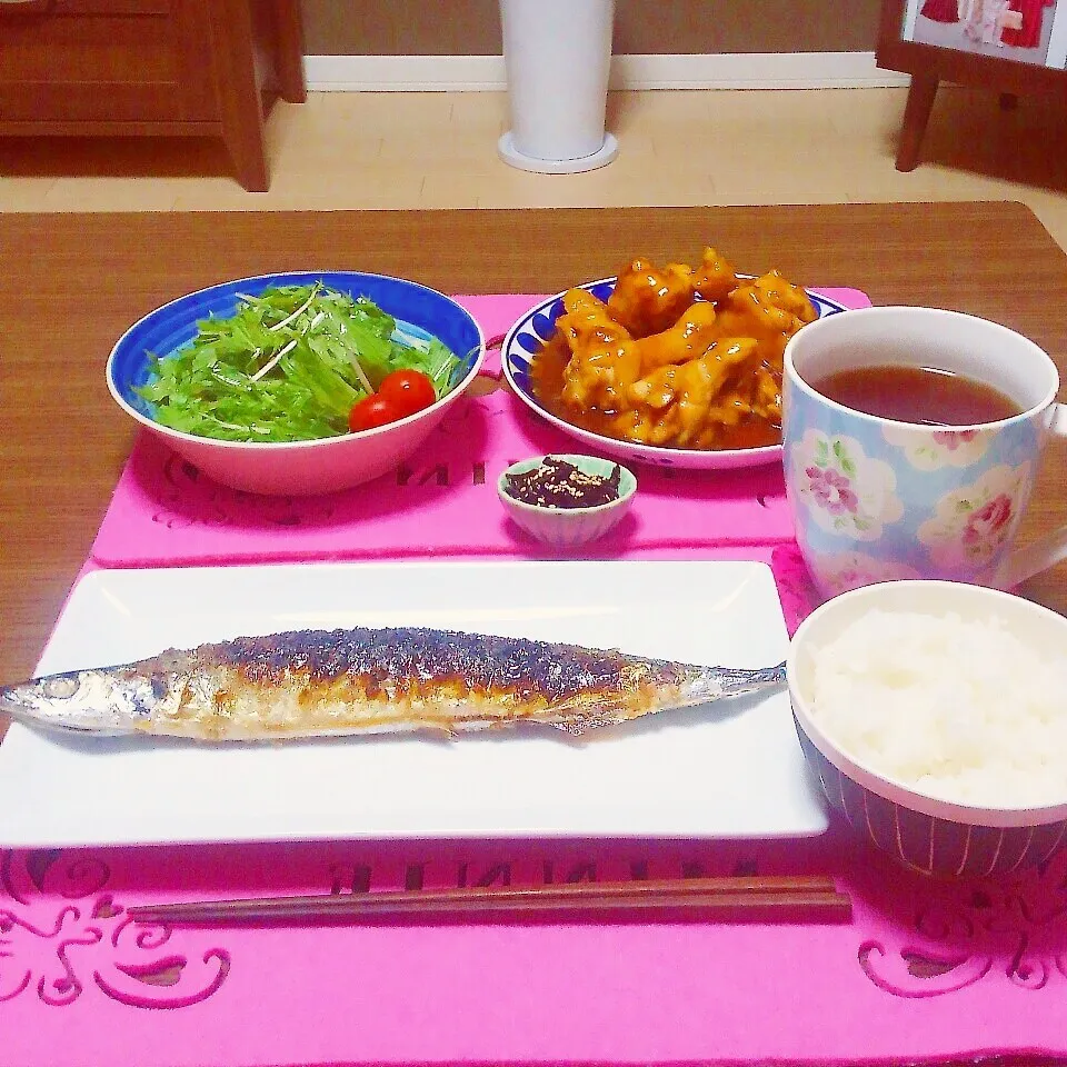 秋刀魚と鳥のさっぱり煮夕飯|えっこさん