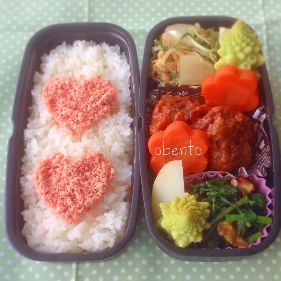 Snapdishの料理写真:主人のお弁当＊切干し煮込みハンバーグ＊初ロマネスコ♫|＊ゆき＊さん