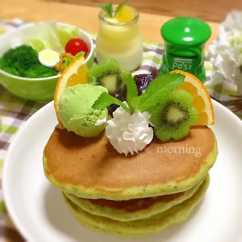 抹茶パンケーキde朝食❀.(*´◡`*)❀.|＊ゆき＊さん