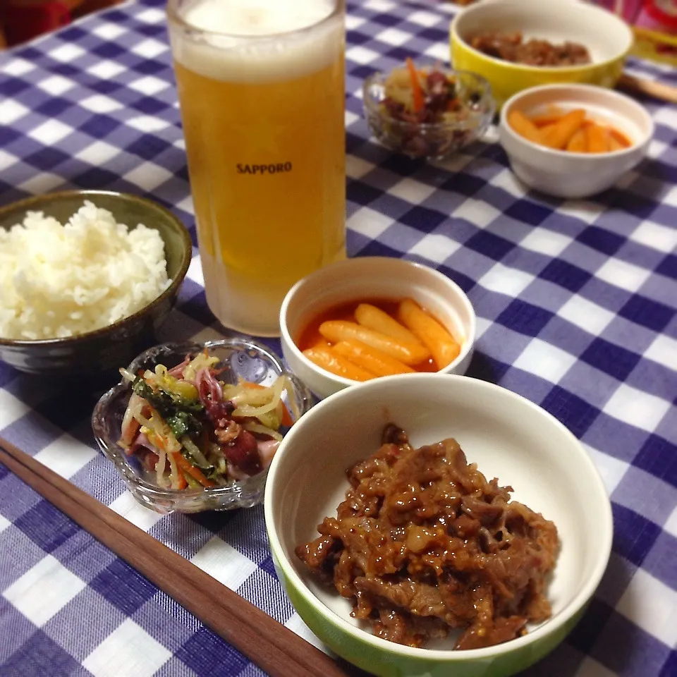 焼肉＊ホタルイカ入りナムル＊トッポギ＊ビール＊一週間お疲れ！|＊ゆき＊さん