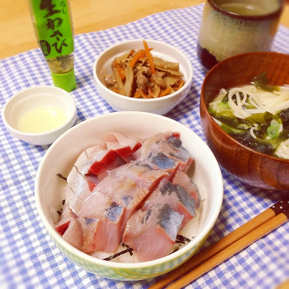 いなだ丼＊ささがき牛蒡と皮付き蓮根のきんぴら＊にゅうめん♪|＊ゆき＊さん