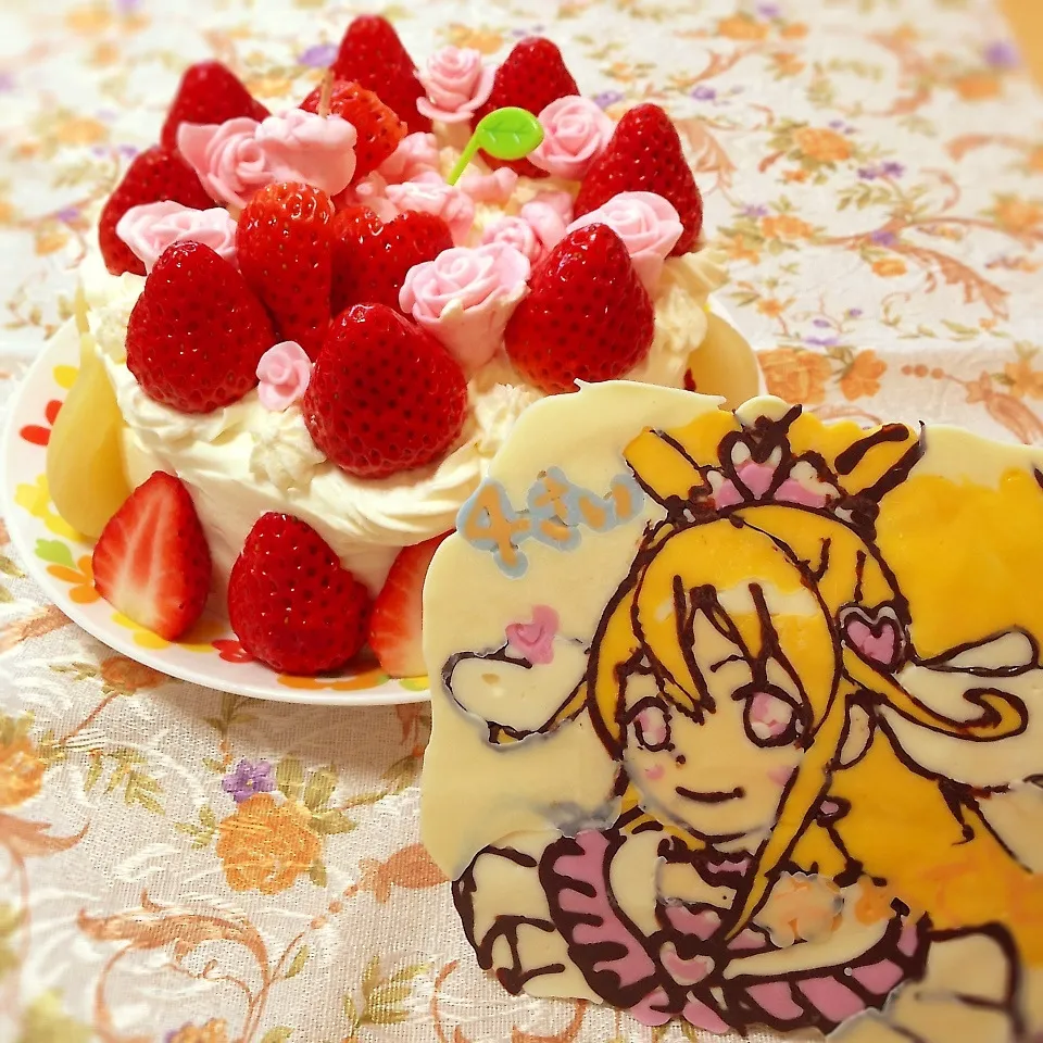 ４歳おめでとう♡プリキュアとお花のみんなで作るケーキ♡|＊ゆき＊さん