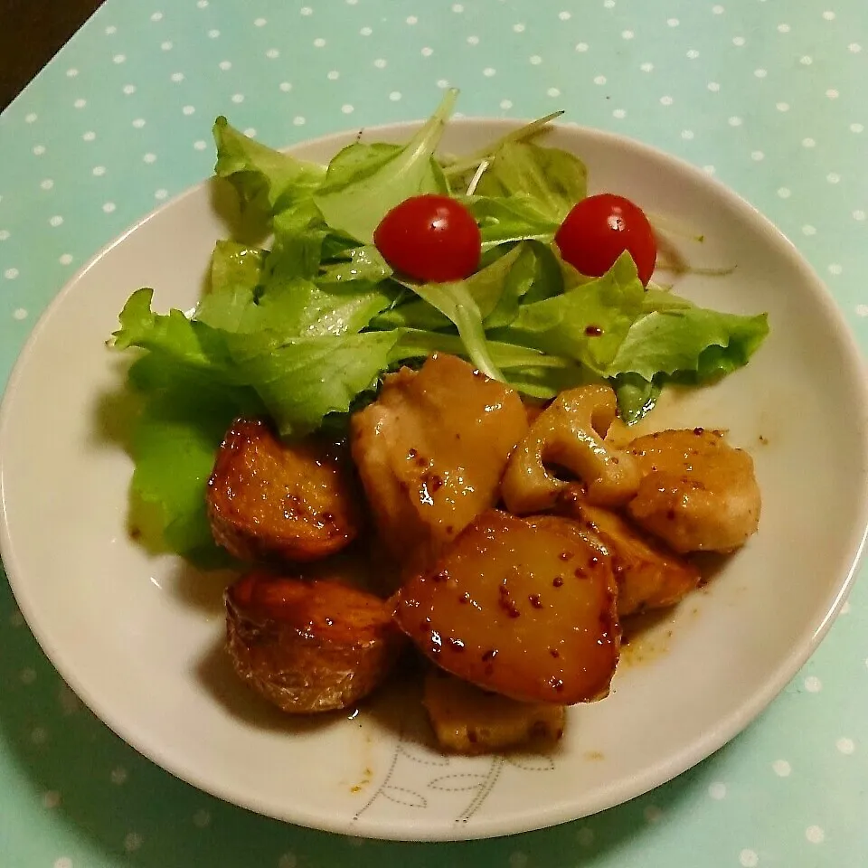 ポテト、蓮根、チキンの照り焼きハニーマスタード|山田江里子さん