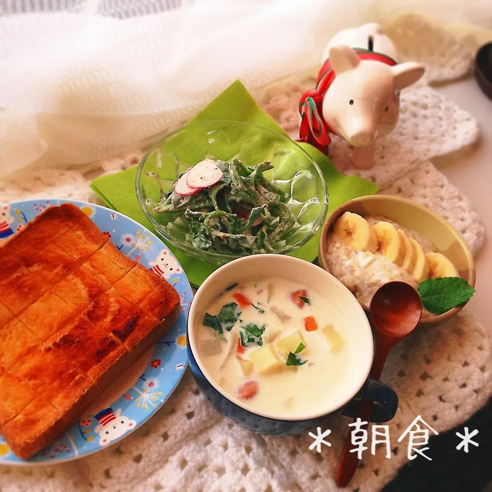 Snapdishの料理写真:お野菜たっぷり朝食&ハニートースト♡|＊ゆき＊さん