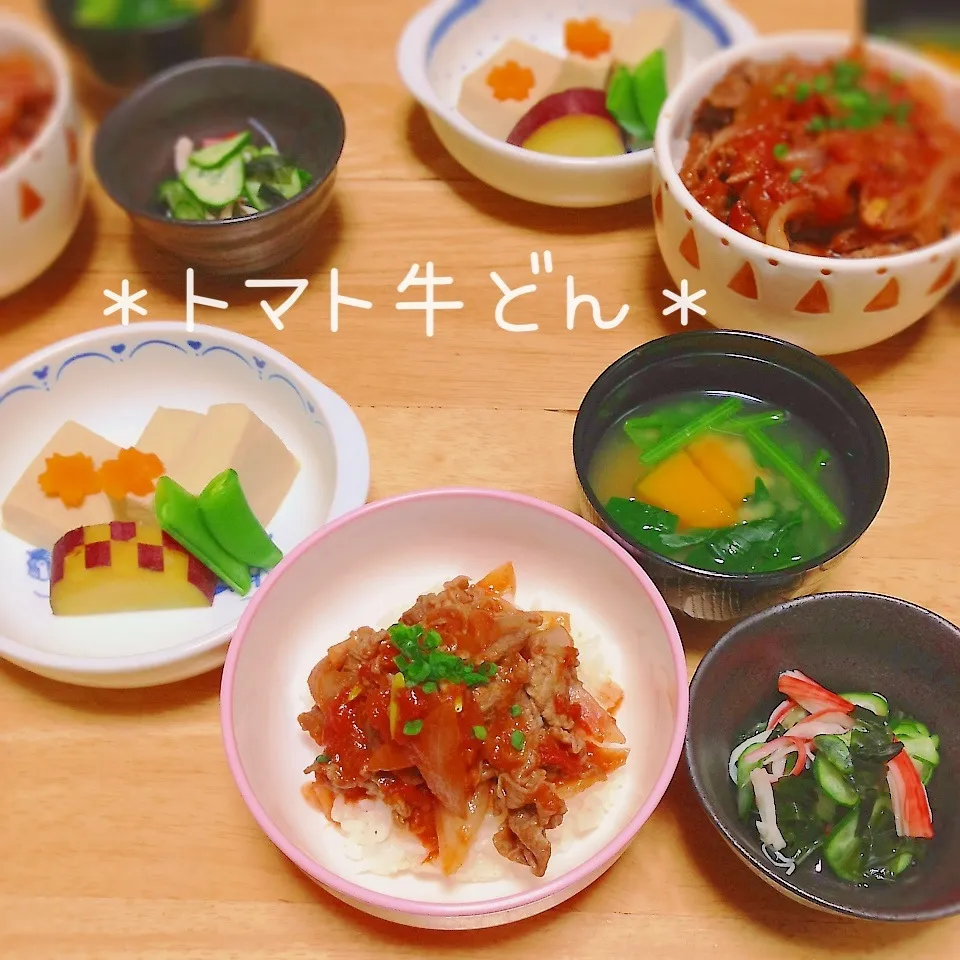 Snapdishの料理写真:トマト牛丼と和食|＊ゆき＊さん