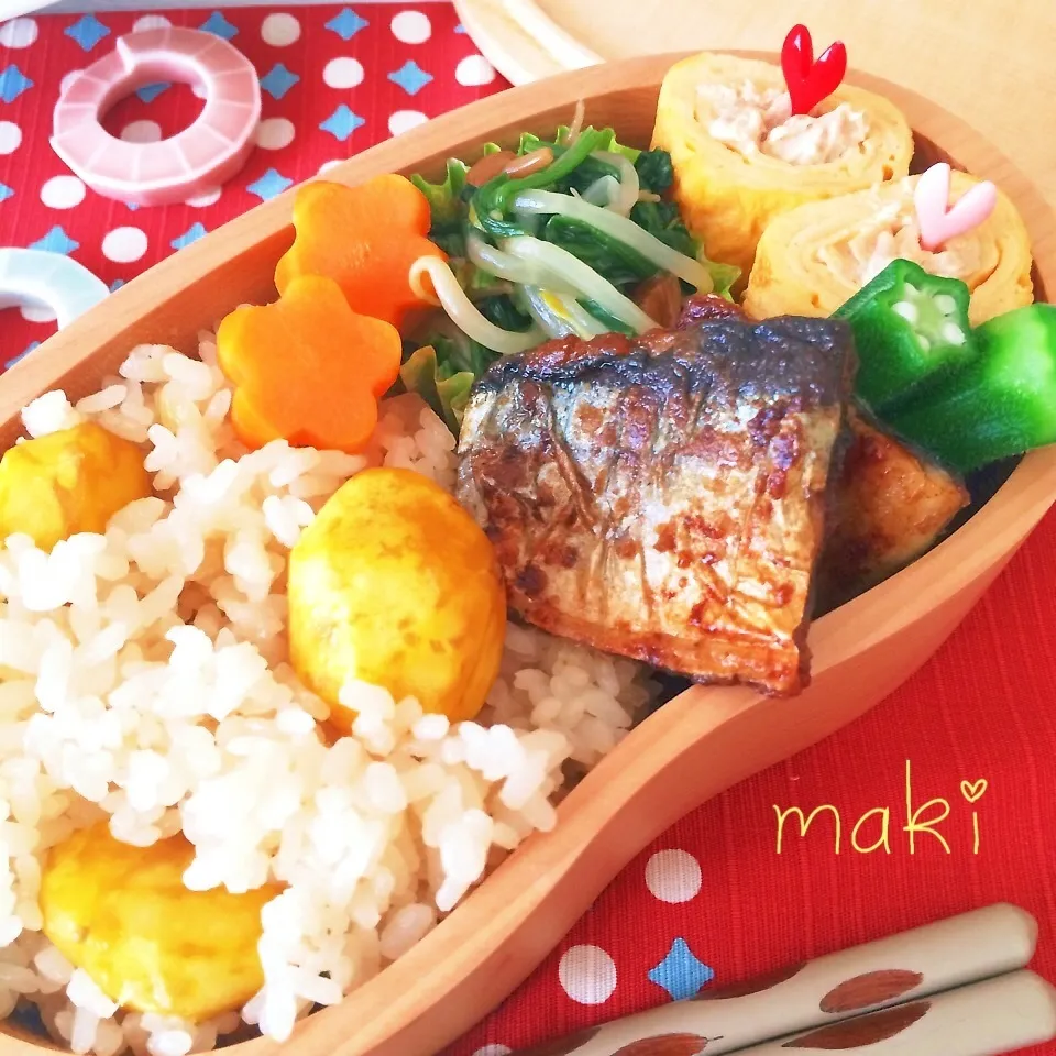 今日のお弁当＊栗ごはんとさんまの蒲焼き |makiさん