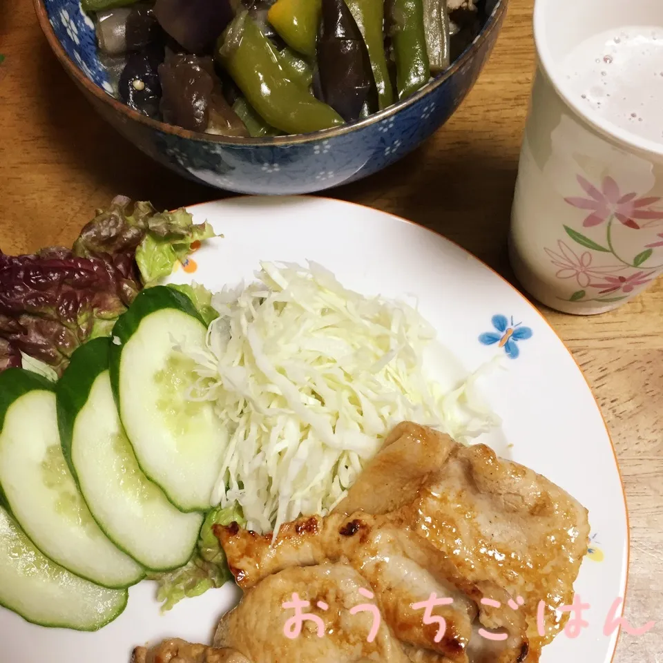 Snapdishの料理写真:☆豚肉の生姜焼きと茄子の煮浸し☆|☆はんみちゃん☆さん