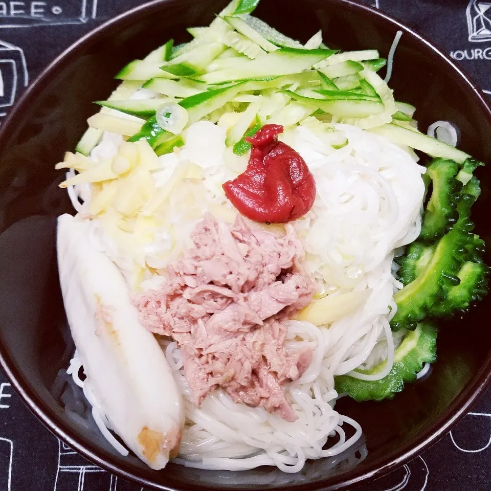 息子 日勤飯 ぶっかけ素麺|きつねこかあさんさん